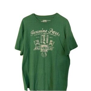 GM Chevrolet Motor Company Genuine Parts Green  T-Shirt  Size Large FLAWS